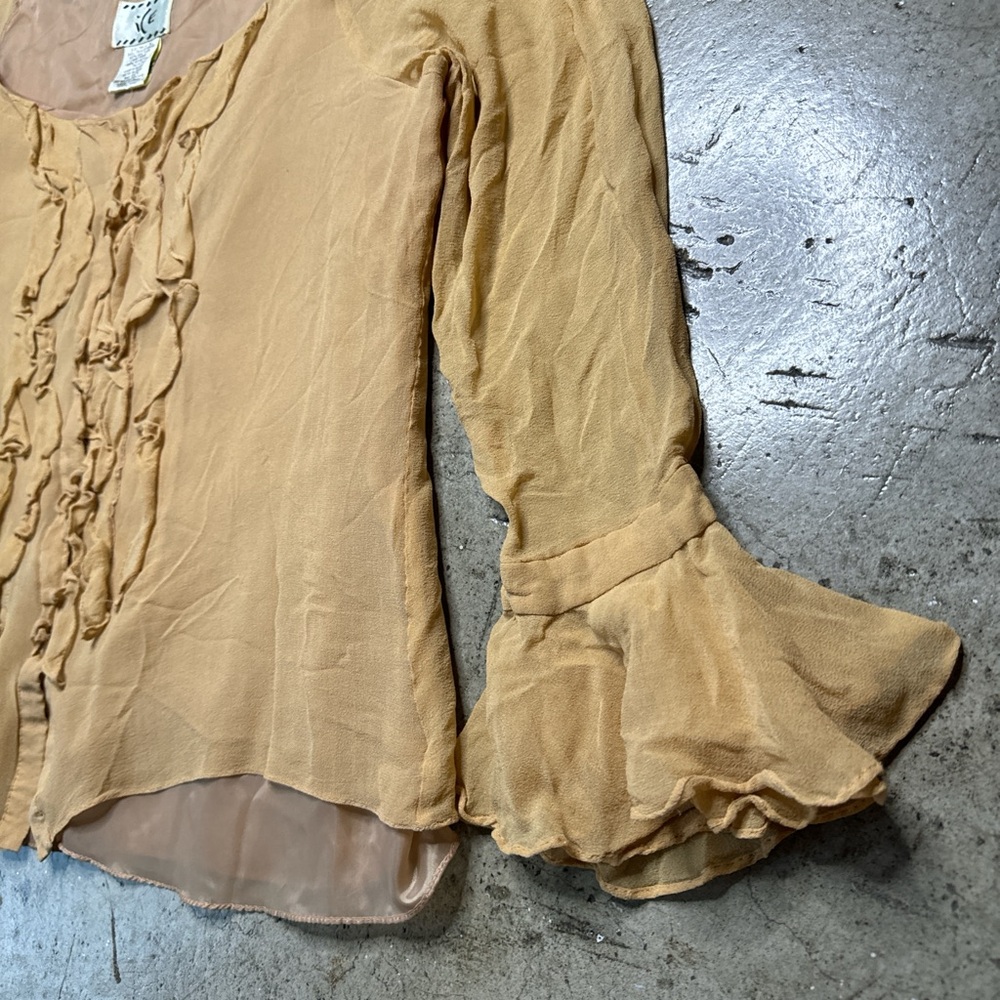Vintage fairycore boho whimsygoth ruffle sheer top ICE brand y2k size XL beige - Picture 2 of 8